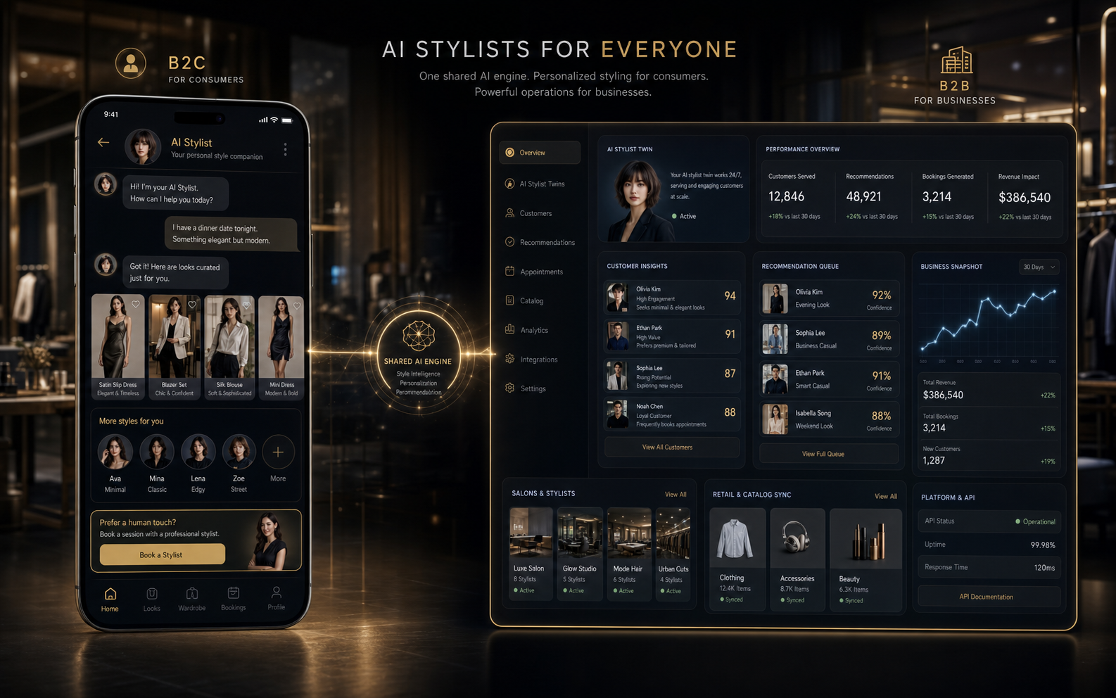 AI Stylist B2C and B2B product screens